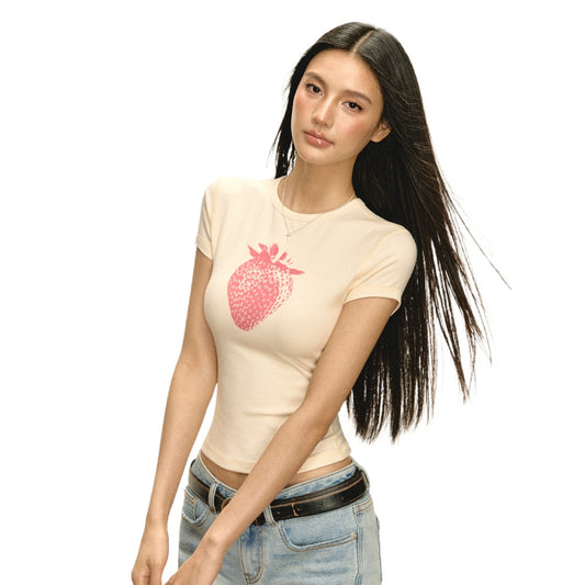 Strawberry Print Crewneck Short Sleeve Tee - view 2