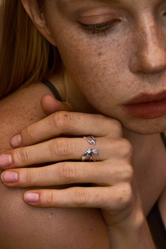 Chase & Flyer Double-Wing Ring — worn by a model