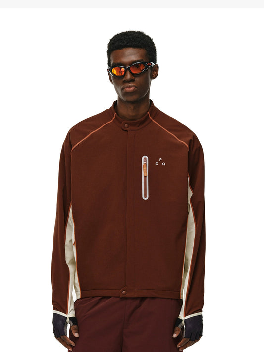 Men's women's contrast color jacket - coffee color beige orange accent outdoor adventure jacket with chest pocket embroidery