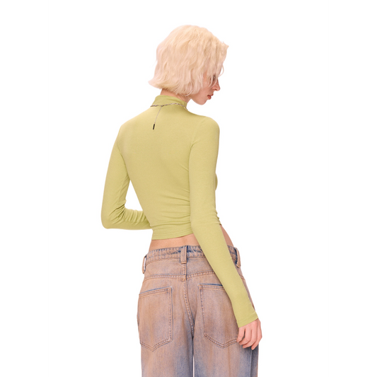 Cropped High Neck Long Sleeve Top