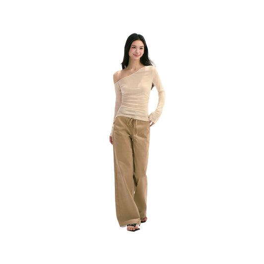 Asymmetric Slanted Shoulder Long-Sleeve Top