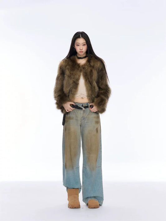 Vintage Wash Straight Leg Jeans — worn by a model
