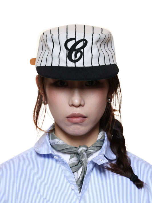 Flat Top Vintage Striped Casual Baseball Cap — worn by a model