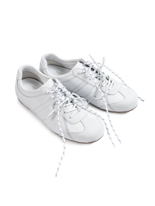 Elevated Suede German Trainer Sneakers — white pair, angled top view