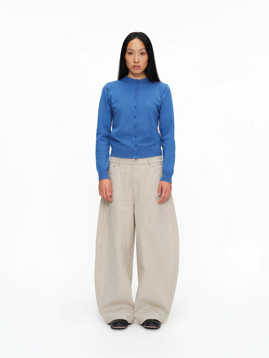 Fine-Knit Crew-Neck Cardigan