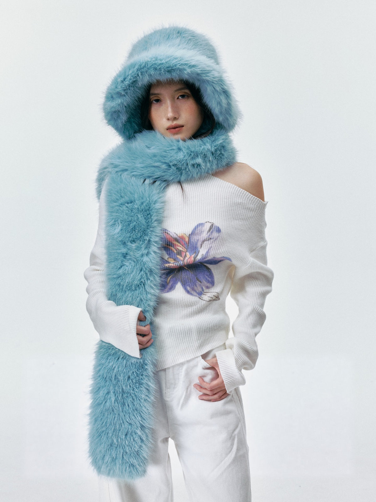 Fuzzy Bucket Hat and Long Scarf Set