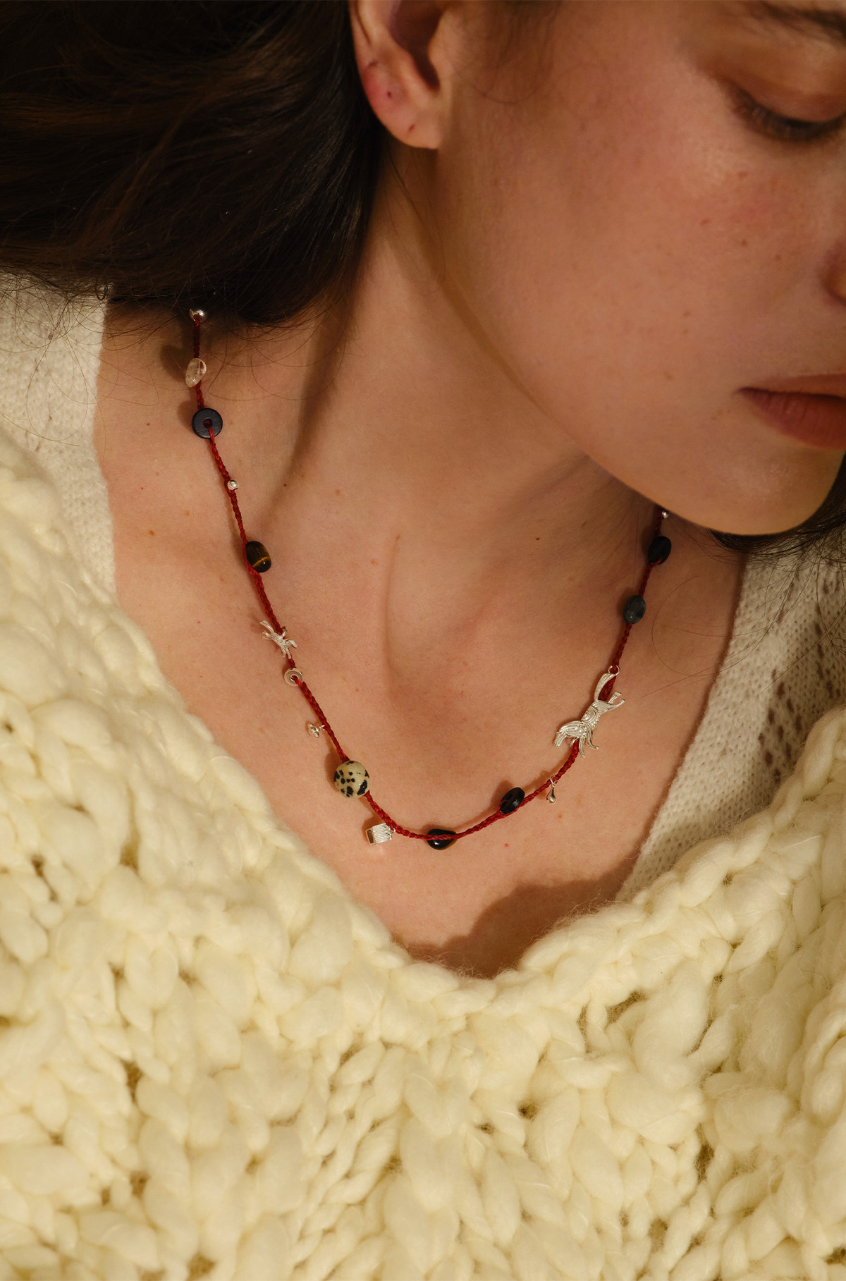 Log Cabin Pony Red Cord Necklace & Bracelet