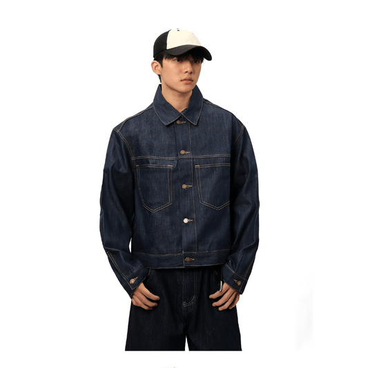 Men's women's denim shirt jacket outfit - with matching wide leg jeans overshirt casual style