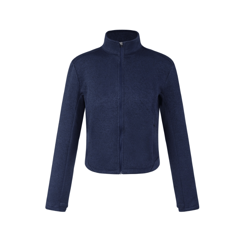 women's navy blue fleece jacket - premium lightweight zip up high collar casual