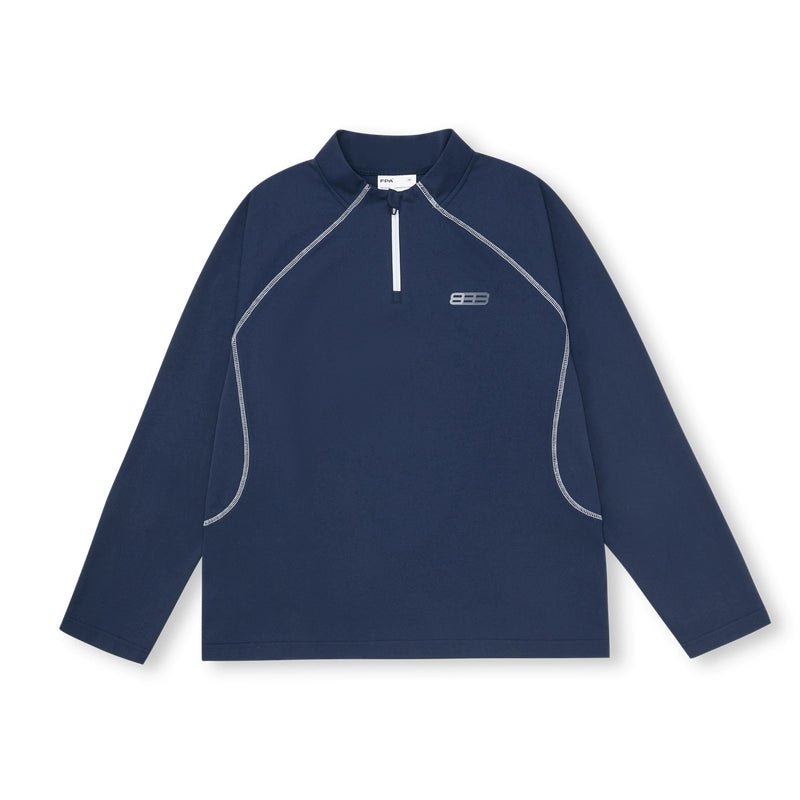 The EastLyst Premium Anti-Pilling Hemp Long Sleeve Tee is a heavyweight, white pullover with gray seams, a short front zipper, and a small logo—durable athletic wear ideal for the gym.
