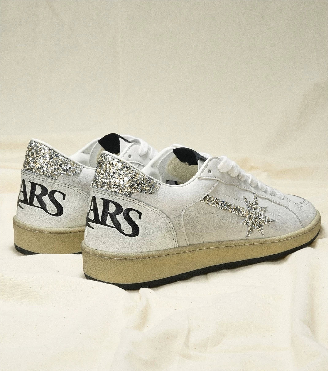 White Glitter Meteor Distressed Sneakers
