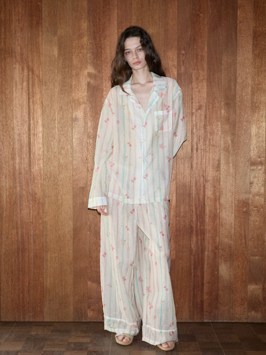 Sheer Floral Tencel Couples’ Pajama Set