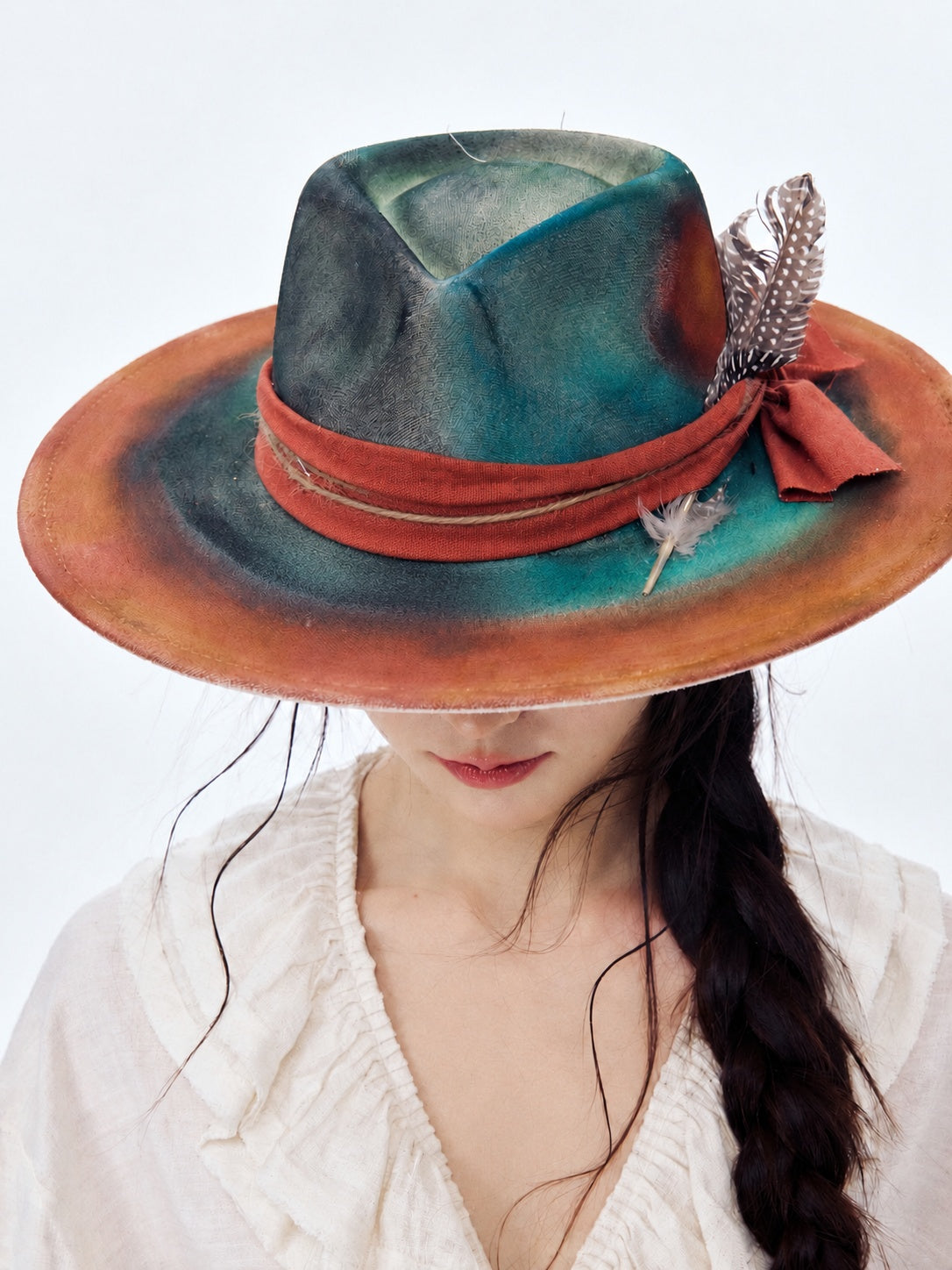 Teal Painted Wide Brim Hat product view