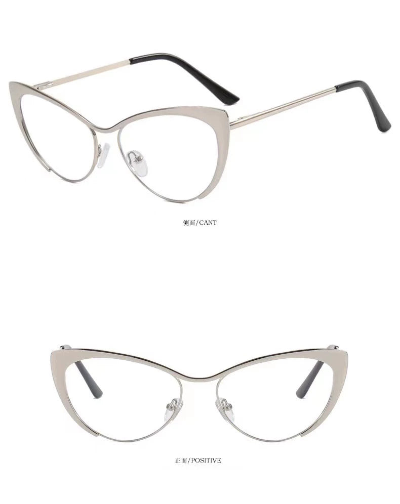 Triangular Metal Glasses — Silver-tone triangular glasses shown from front and side