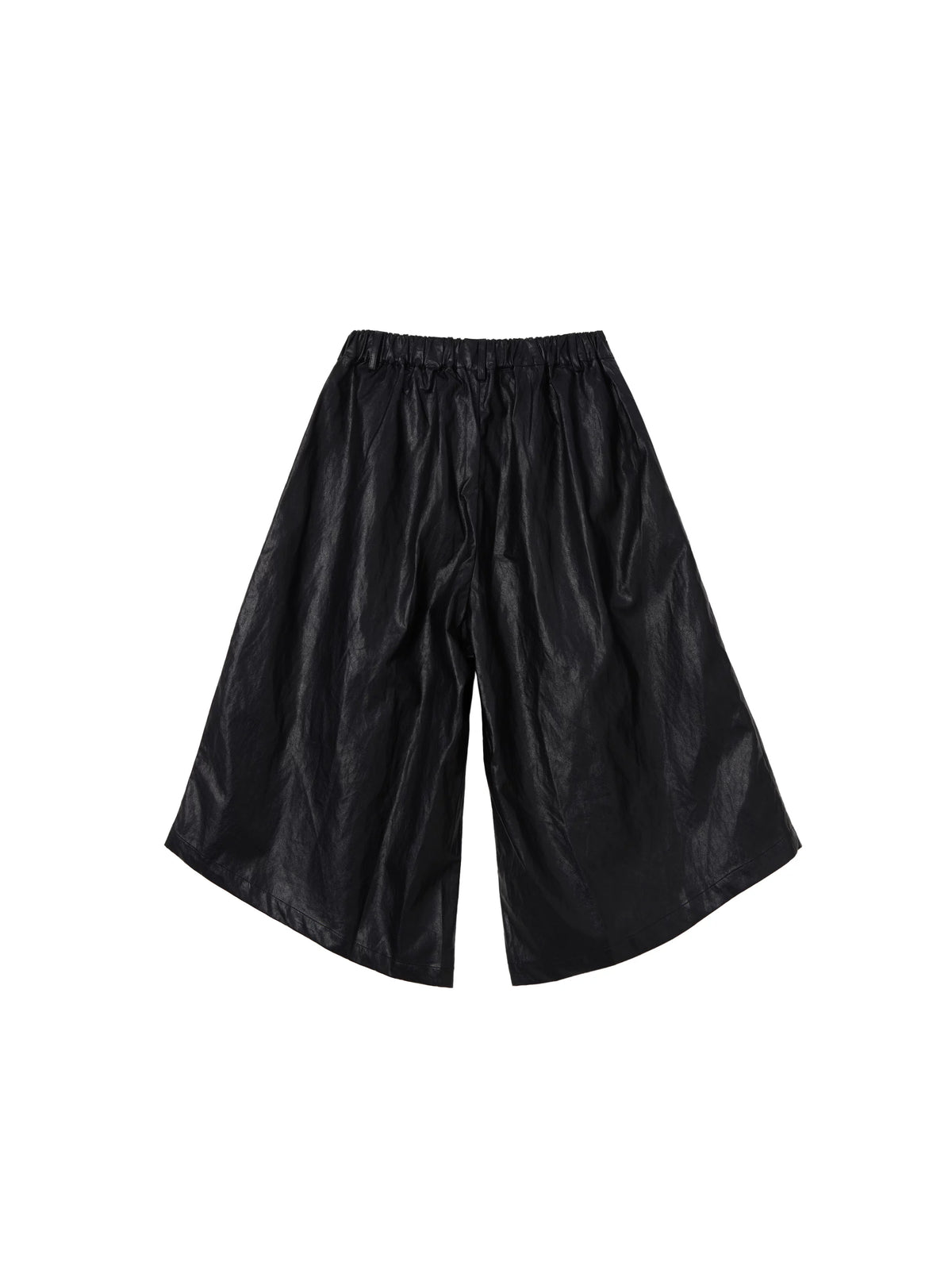 Unisex Black PU Leather Pleated Bermuda Shorts