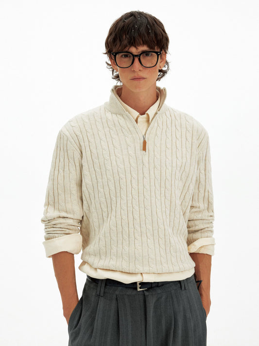 Unisex Vintage Cable-Knit Half-Zip Sweater
