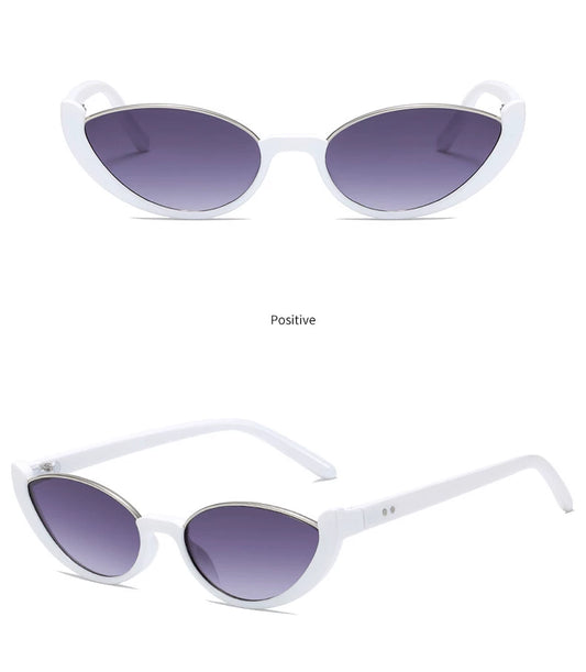 White Frame / Purple Lenses Upswept Cat-Eye Tinted Sunglasses
