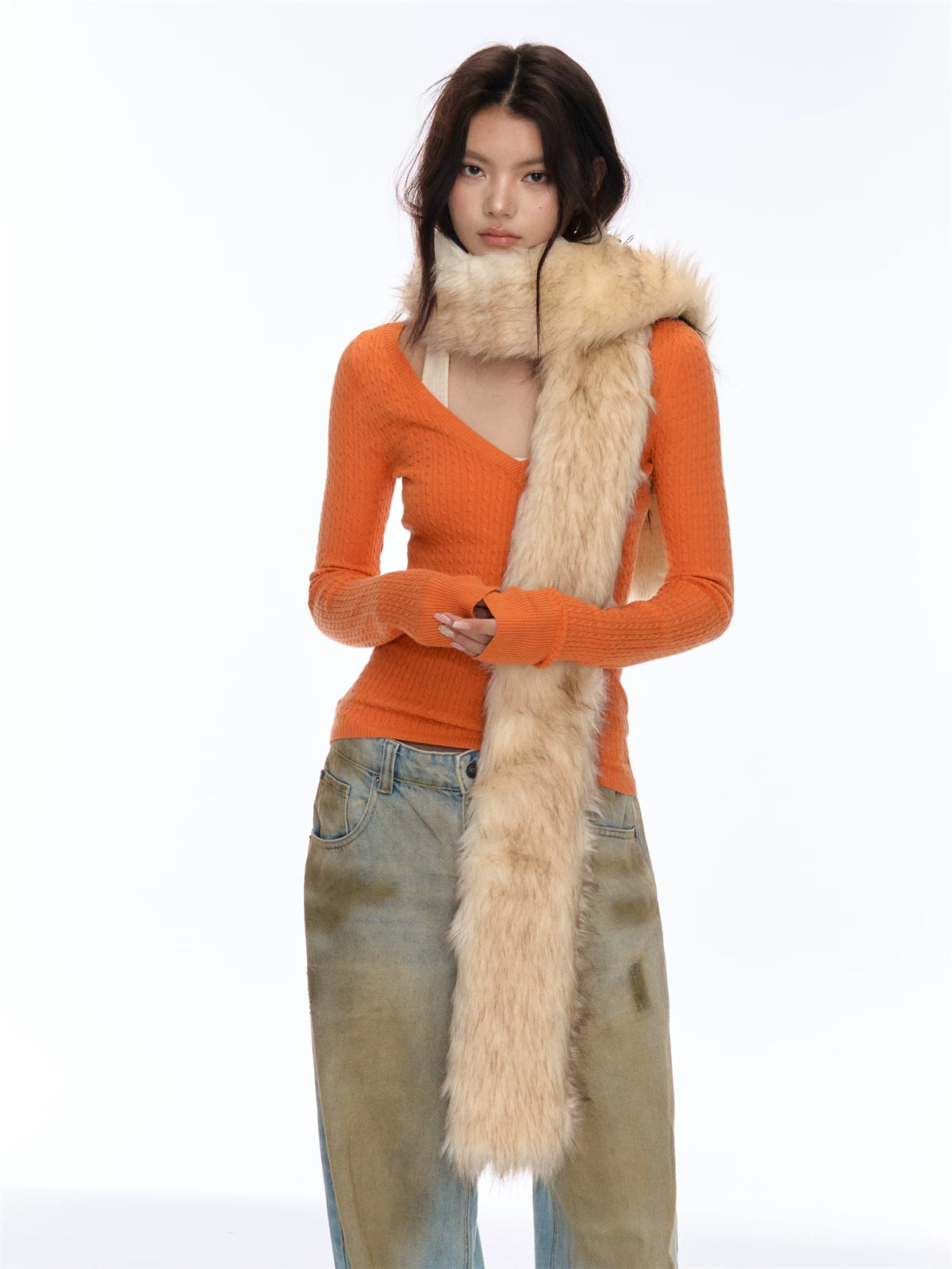 V-Neck Cable Knit Base Layer Top