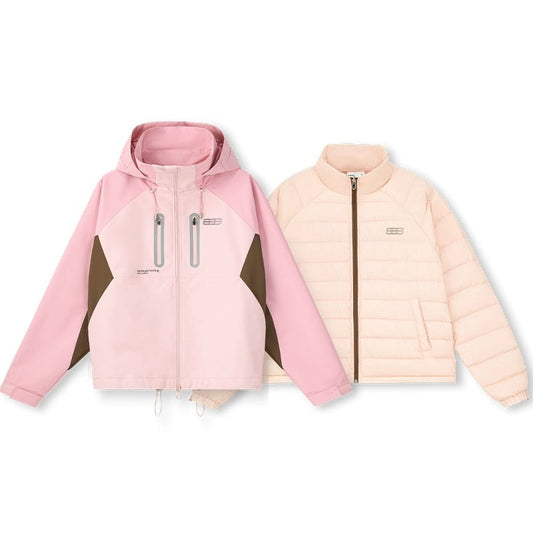 Men's women's 3-in-1 explorer jacket - pink waterproof shell with removable down puffer versatile outdoor