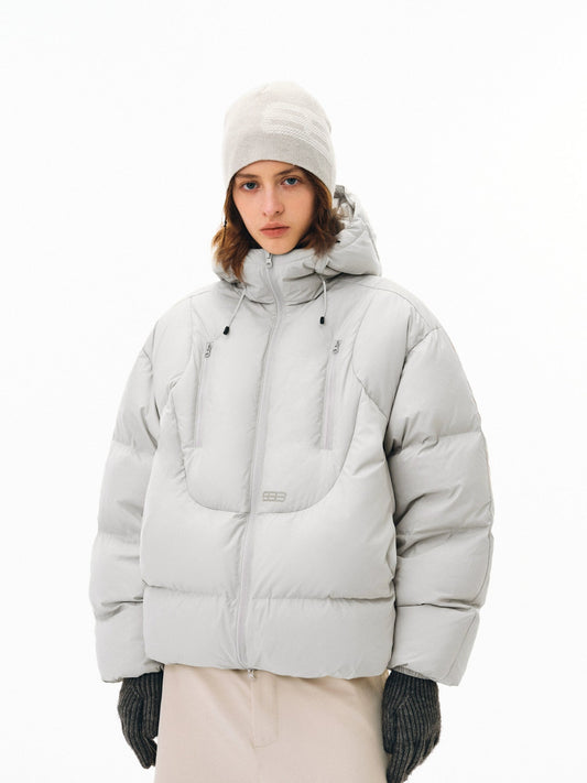 Women's 3D short down jacket - Coconut white fashionable puffer with skirt urban winter street style
