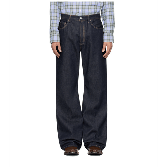 Women's men's vintage jeans - high waist wide leg raw denim dark blue selvedge five pocket classic