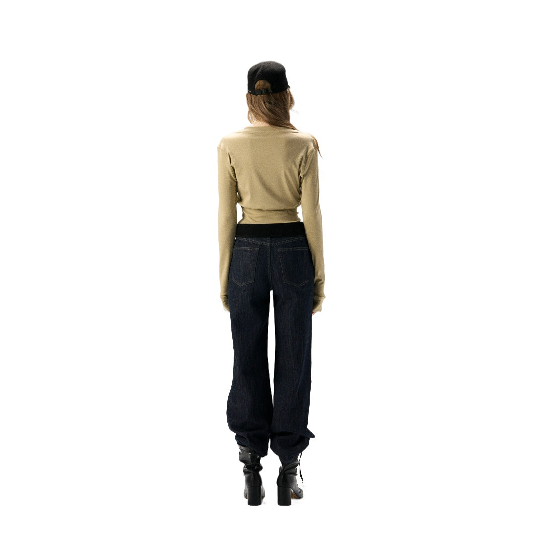 Mid-Rise Straight Wide Leg Jeans