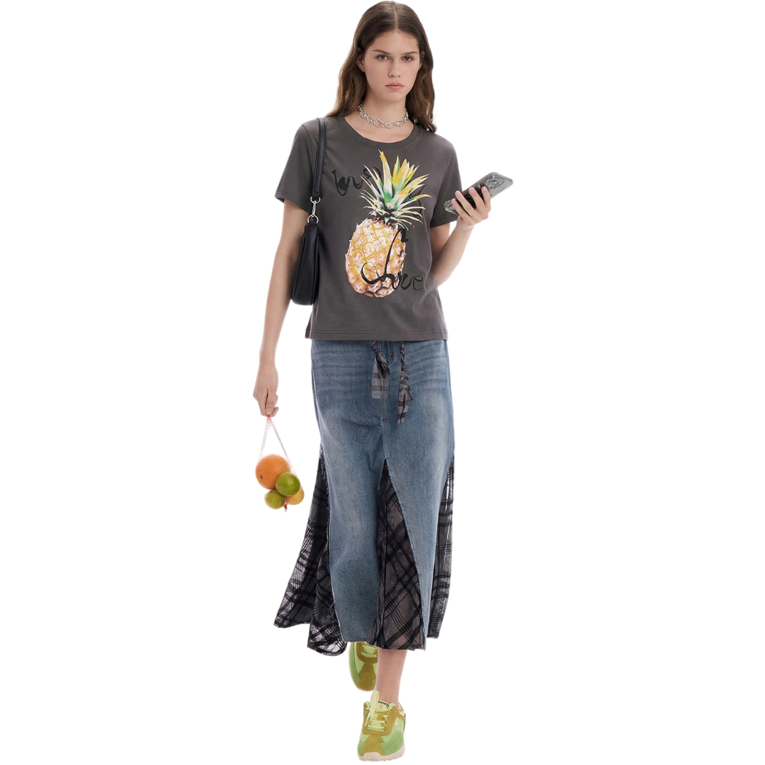 Pineapple Fruit Print Short Sleeve T-Shirt