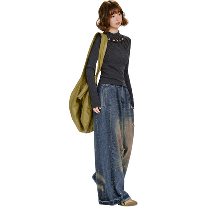 Retro-Y2K-Langarmshirt mit Cut-Outs
