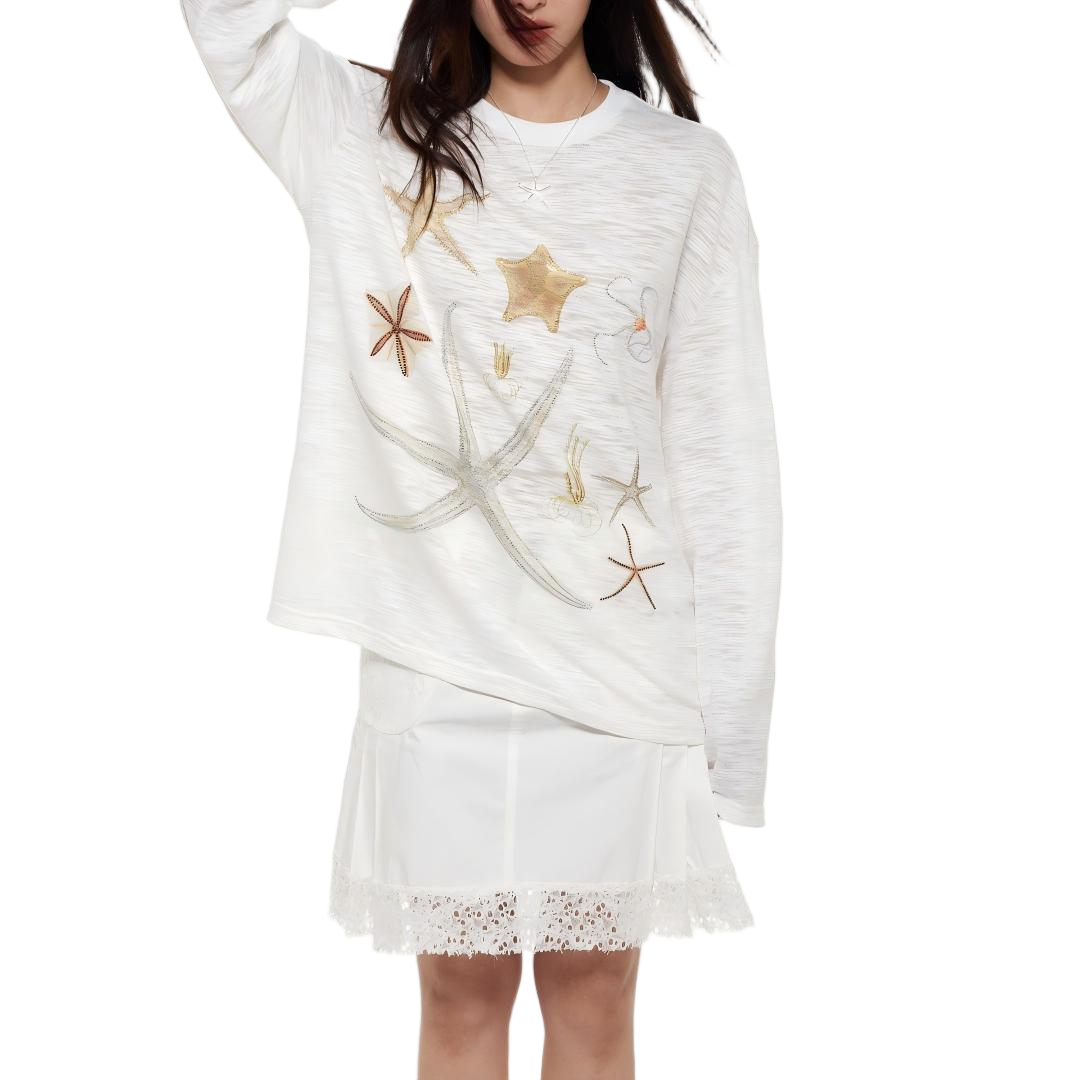 Rhinestone Graphic Oversized Long Sleeve Tee - view 1