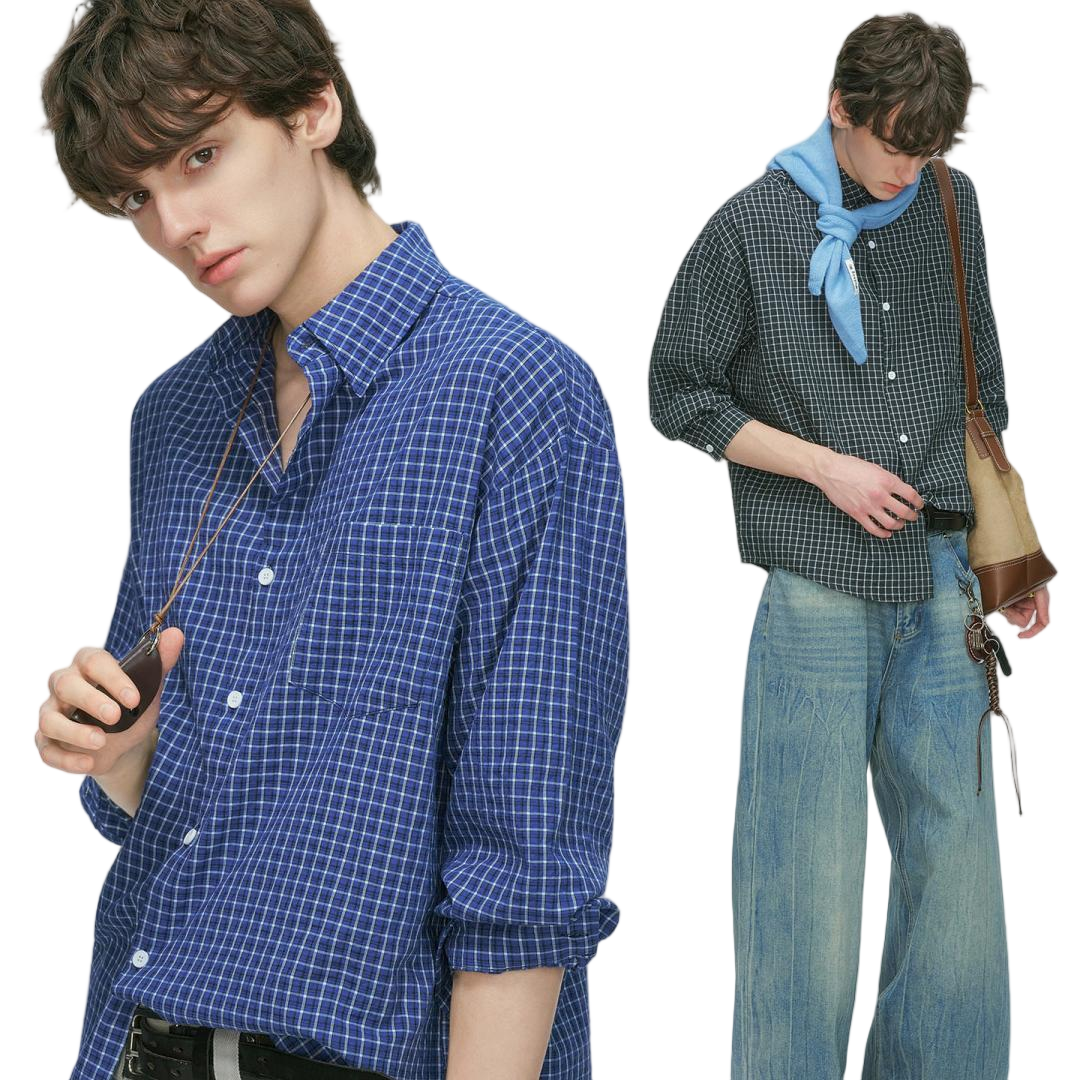 Blue Gingham Long Sleeve Button Down Shirt - view 1