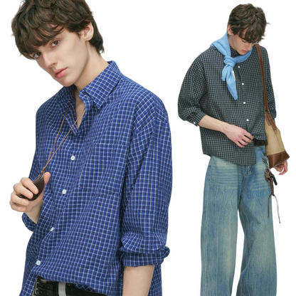 Blue Gingham Long Sleeve Button Down Shirt - view 1
