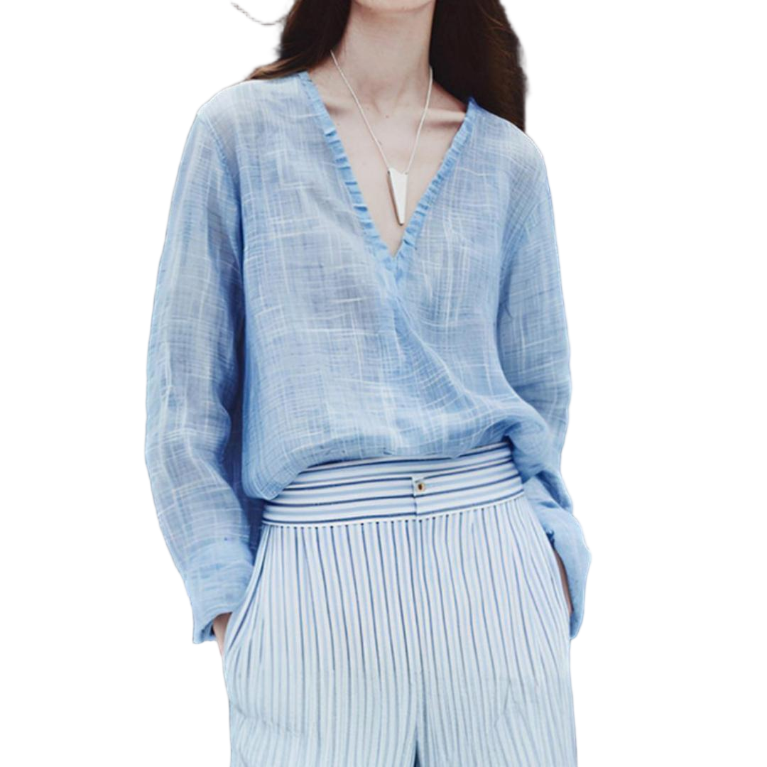 Oversized Lightweight V-Neck Linen Blouse - view 1