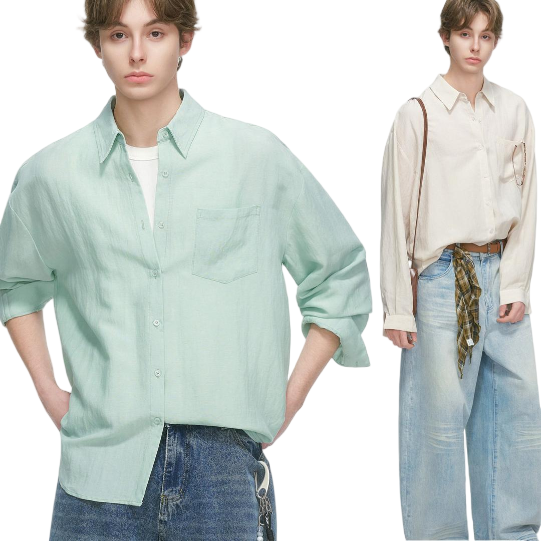 Mint Green Linen Blend Relaxed Button Down Shirt - view 1