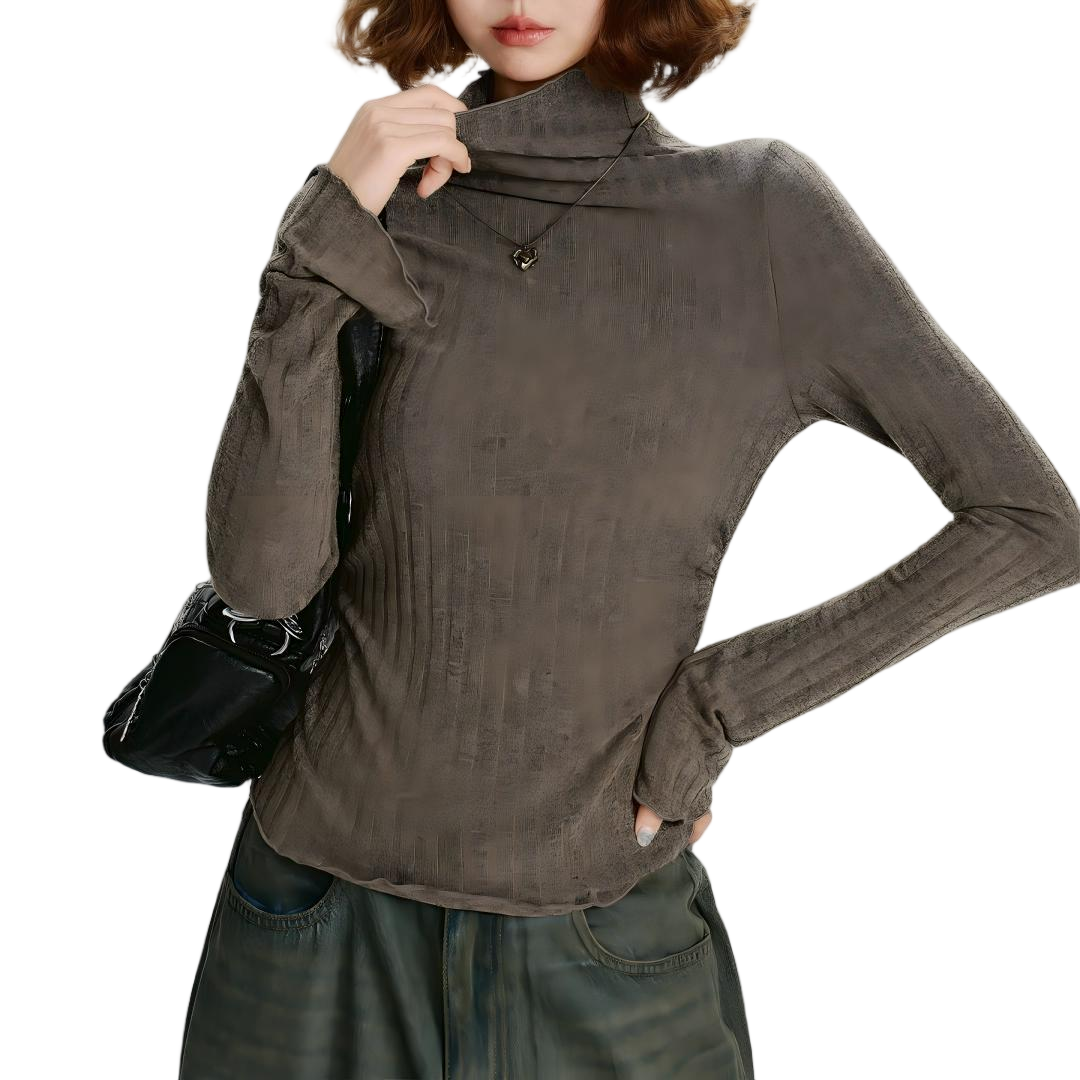 Mock Neck Long Sleeve Fitted Layering Top - view 1
