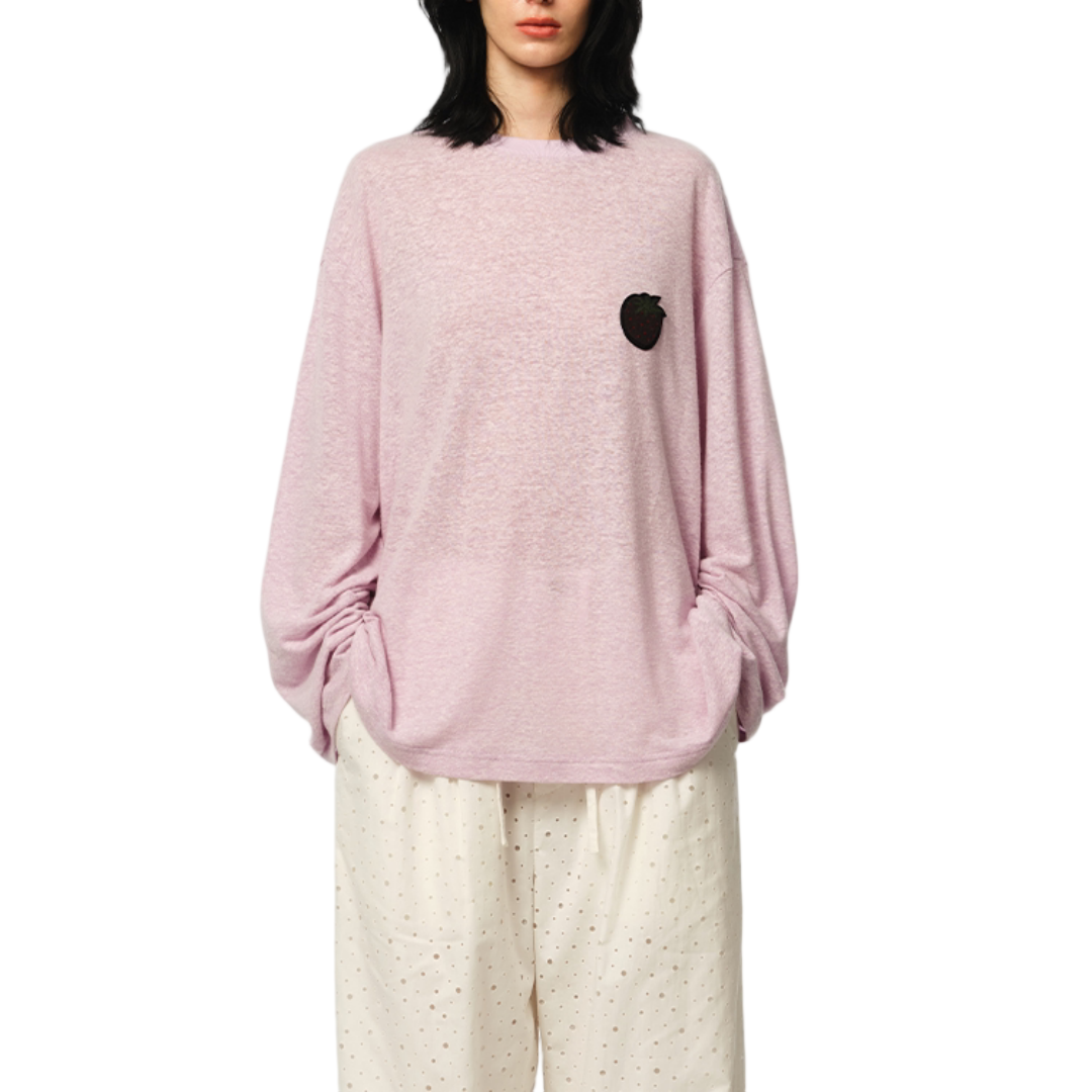 Strawberry Embroidered Oversized Long Sleeve Tee - view 1