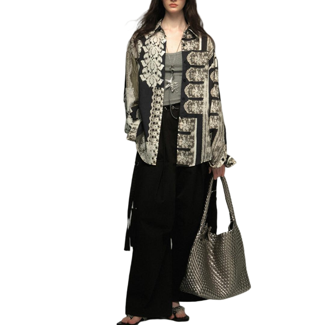 Lace Detail Oversized Linen Blend Shirt - view 1
