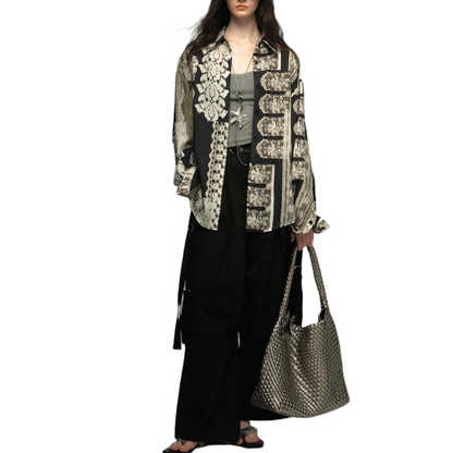 Lace Detail Oversized Linen Blend Shirt - view 1