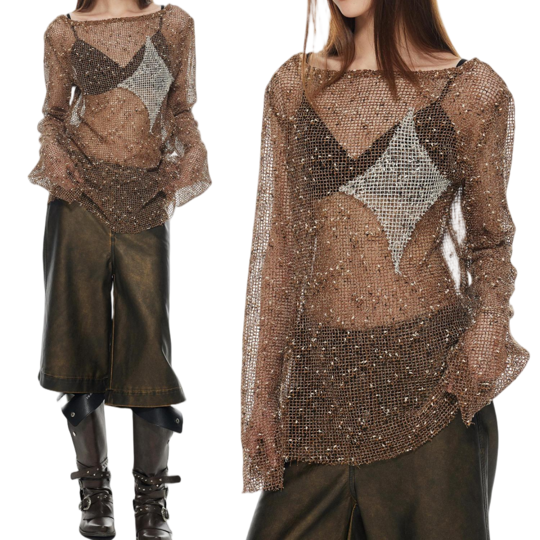Star Cut-Out Oversized Mesh Top - view 1