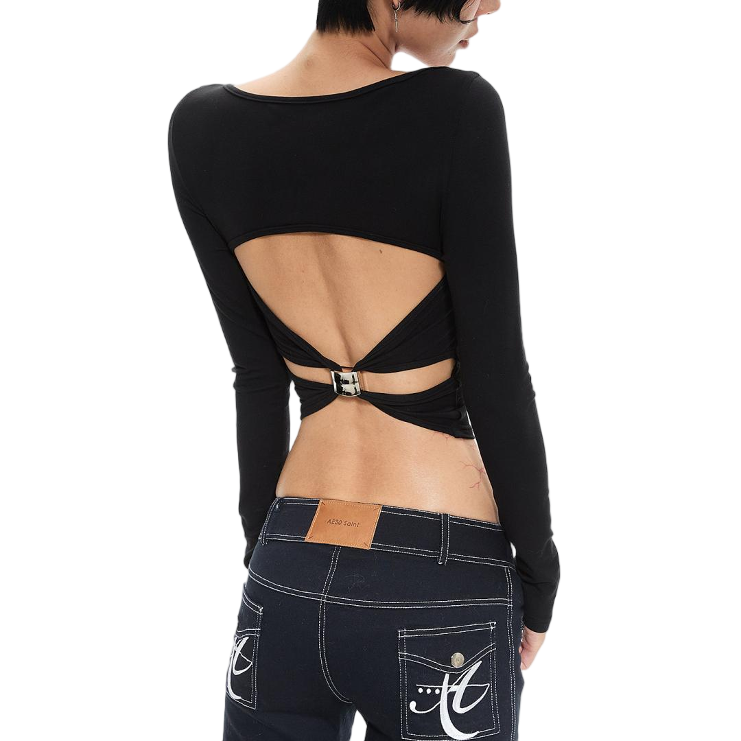 Backless Knot Front Square Neck Slim Fit Top - view 1