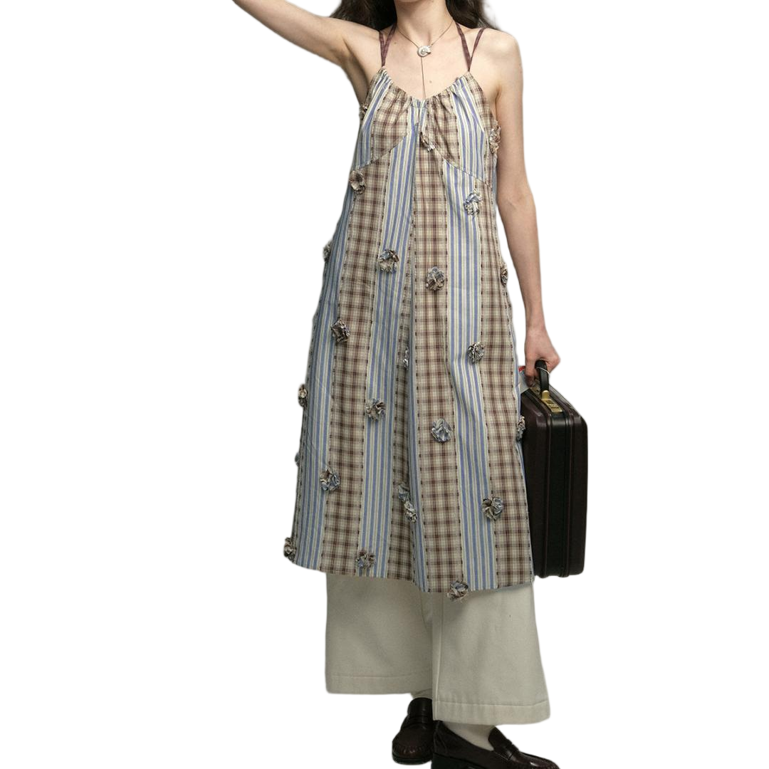 Floral Appliqué Gingham Tiered Slip Dress - view 1