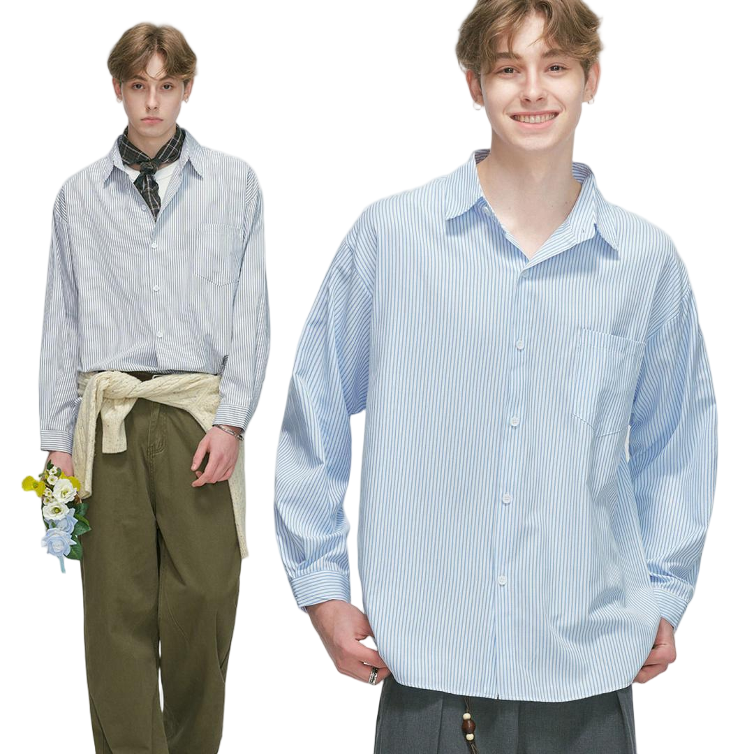 Blue Striped Long Sleeve Button Down Oxford Shirt - view 1