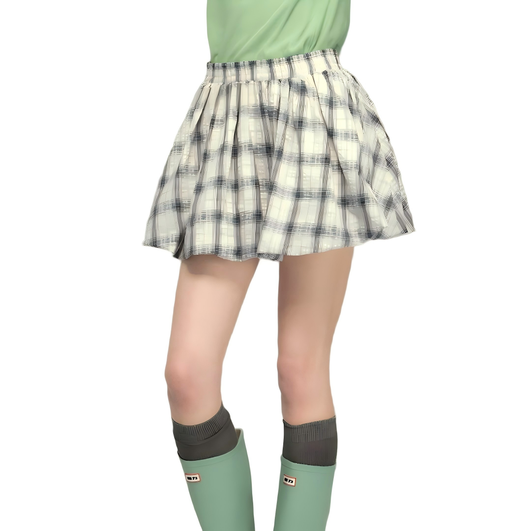 Crinkle Gingham Shell Appliqué Mini Skirt - view 4