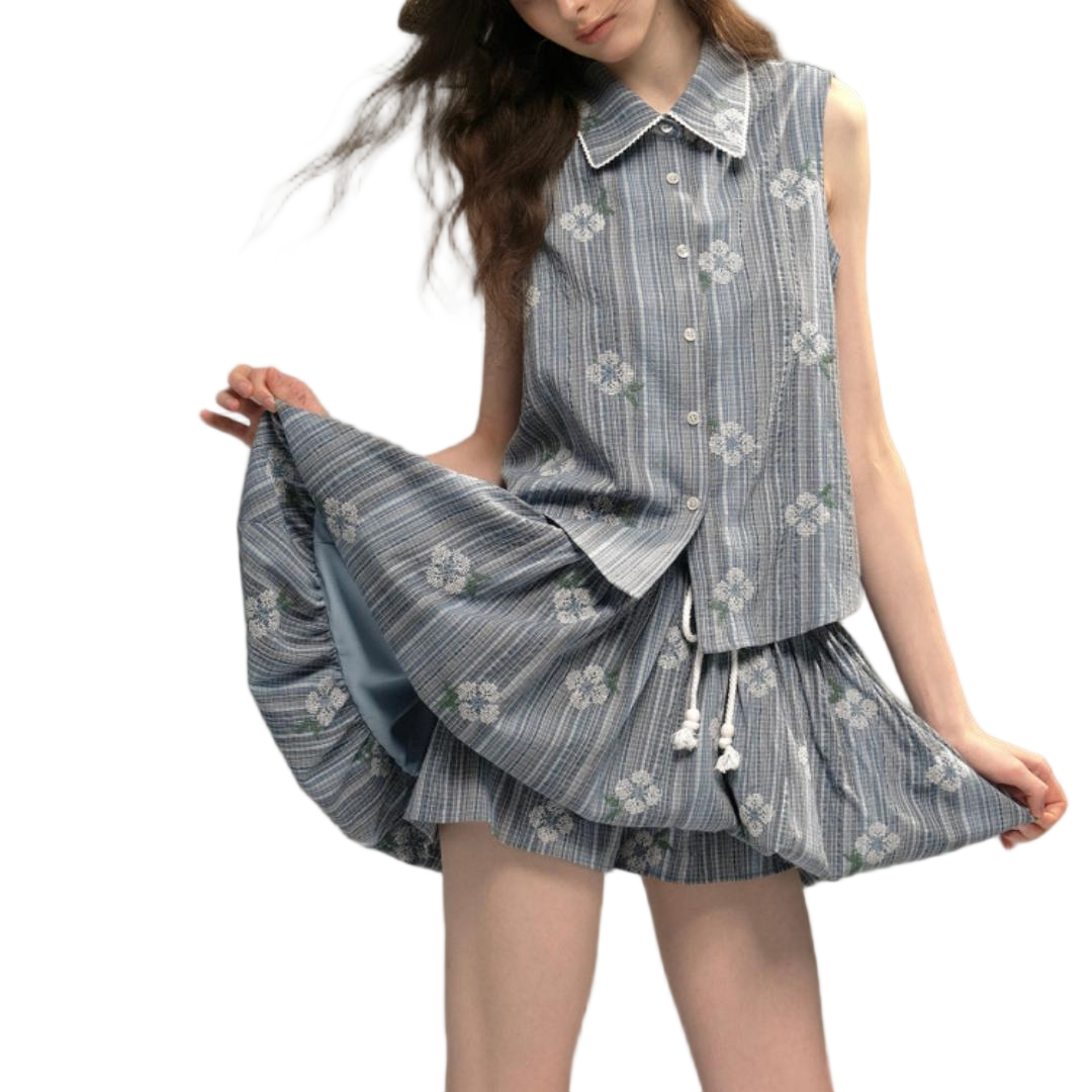 Vintage Cross Stitch Cotton Smocked Waist Midi Dress Set - view 1