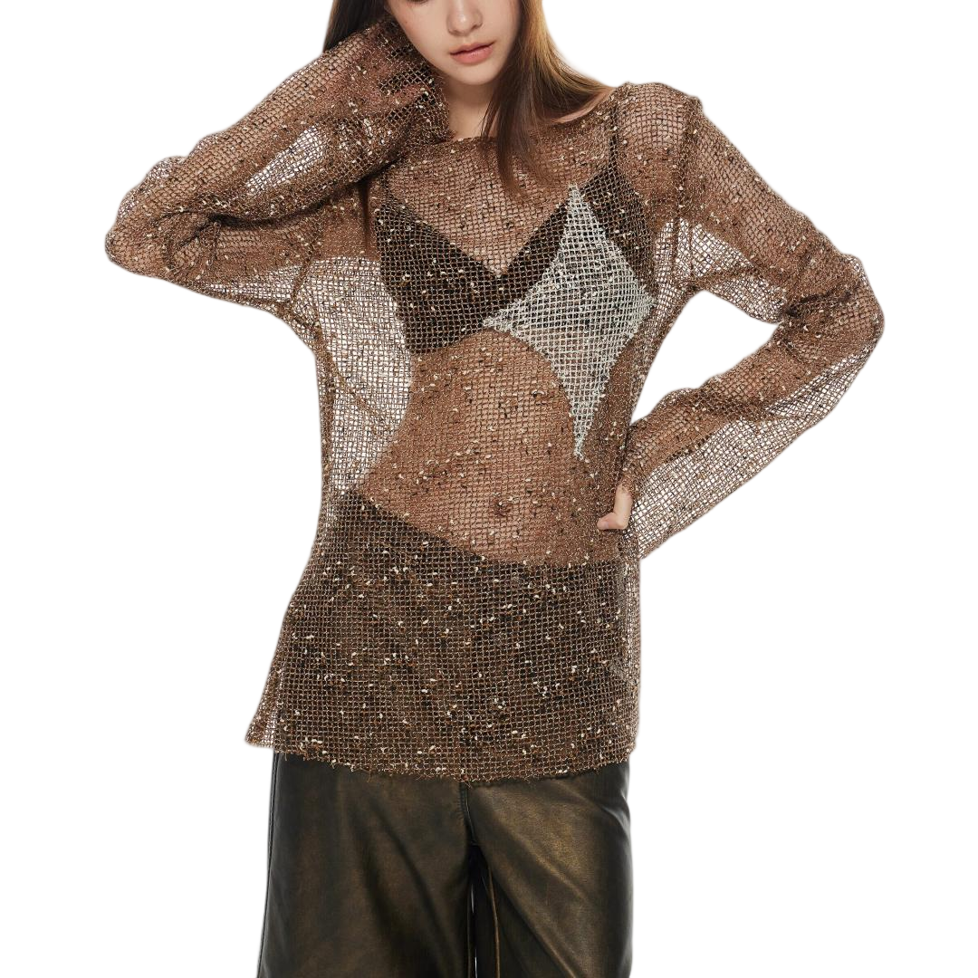 Star Cut-Out Oversized Mesh Top - view 2