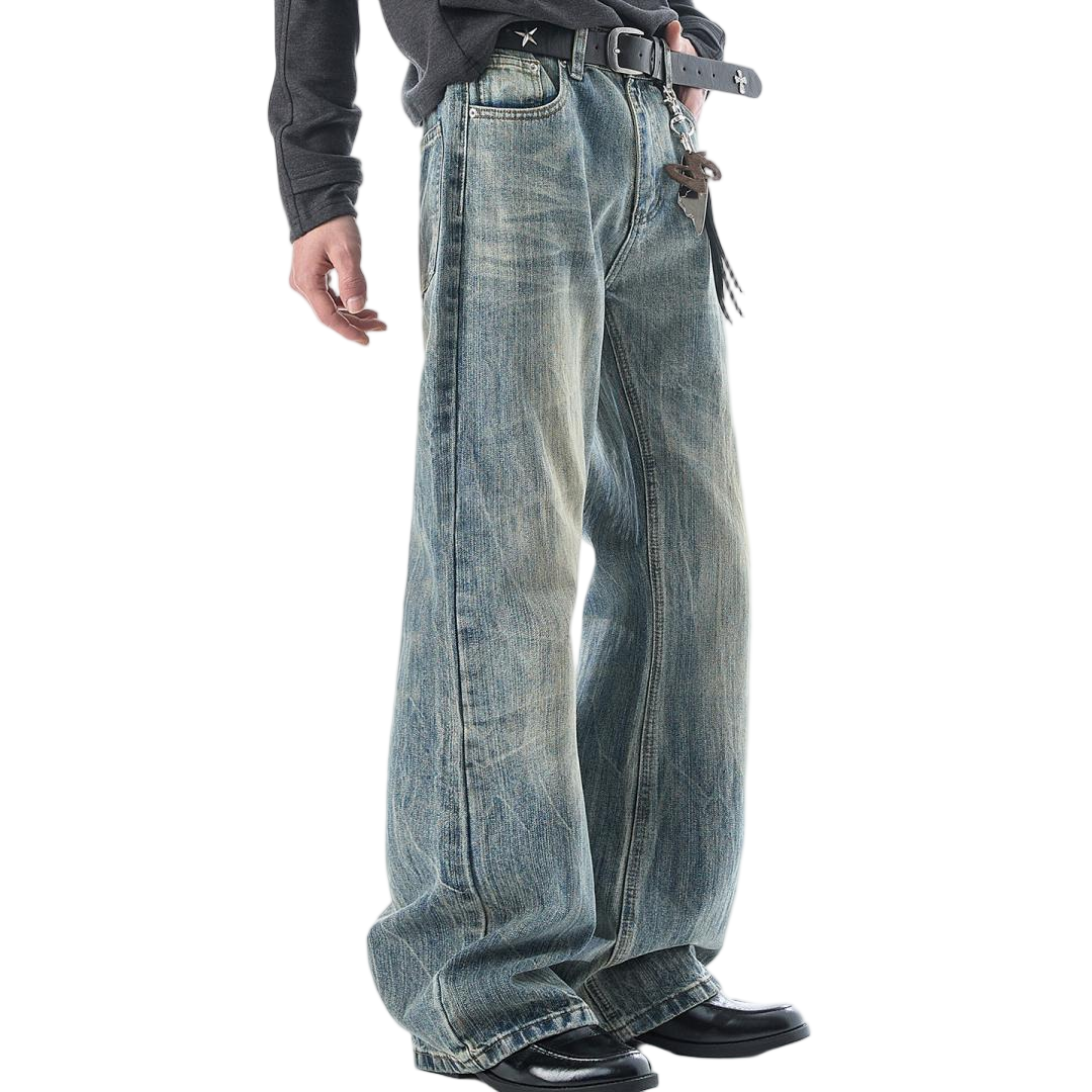 Vintage Wash Flare Baggy Denim Pants - view 1