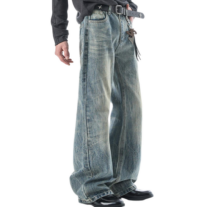 Vintage Wash Flare Baggy Denim Pants - view 1