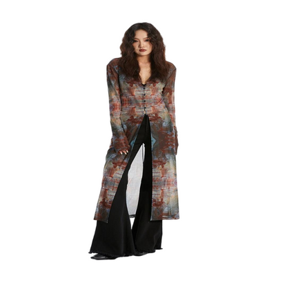 Oil Painting Print Sheer Longline Kimono Cover-Up - view 2