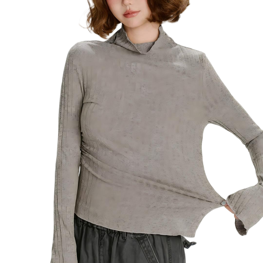 Mock Neck Long Sleeve Fitted Layering Top - view 2