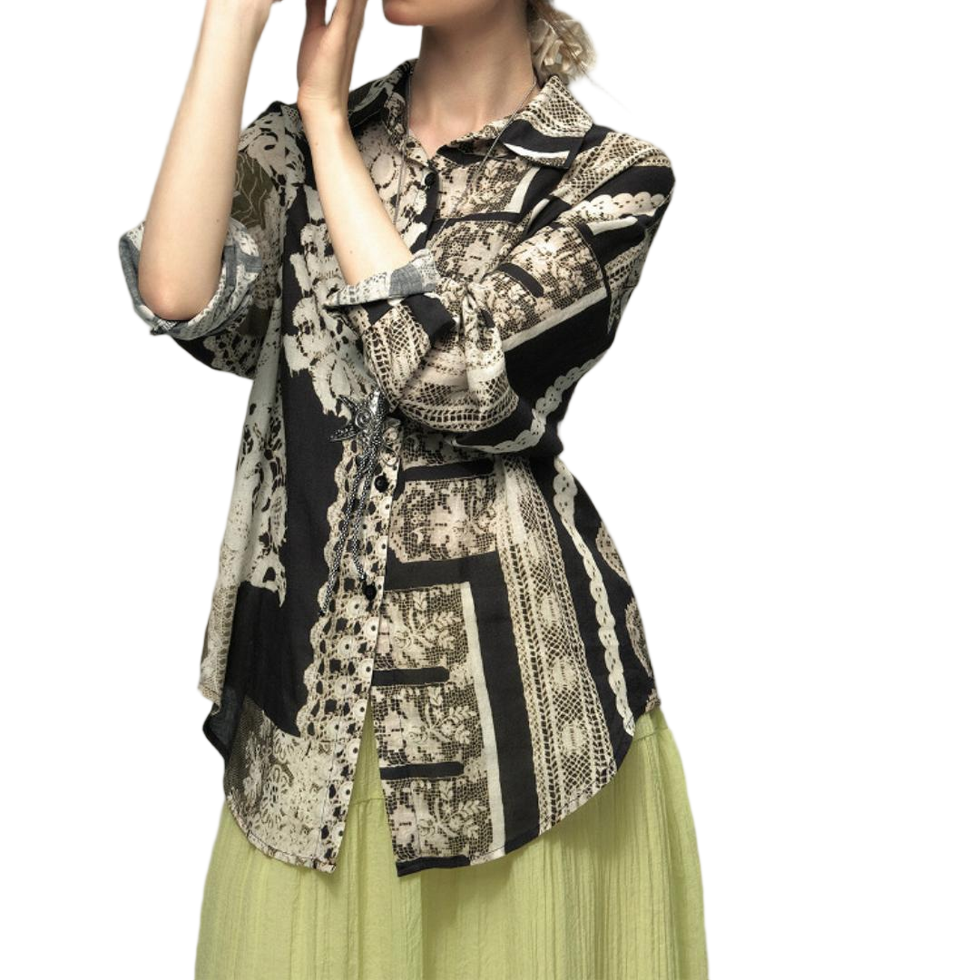 Lace Detail Oversized Linen Blend Shirt - view 2