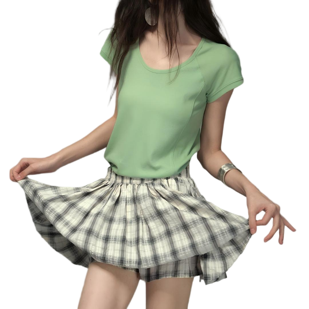 Crinkle Gingham Shell Appliqué Mini Skirt - view 1